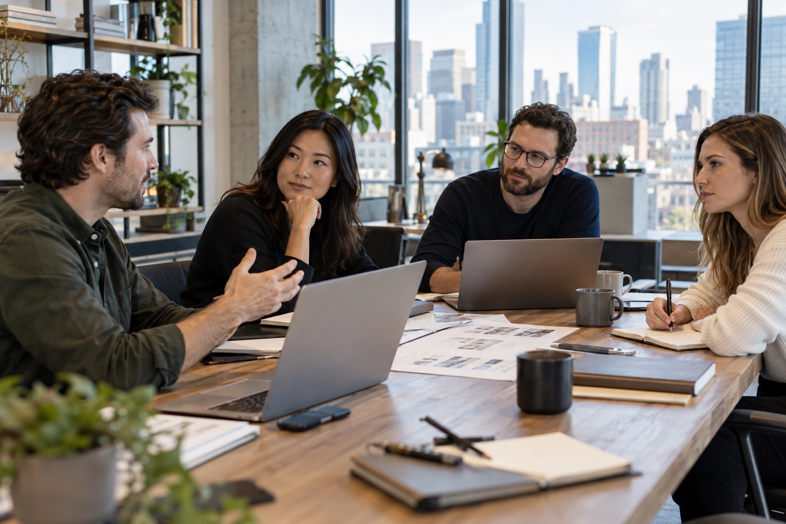A young venture team collaborating in a contemporary city office